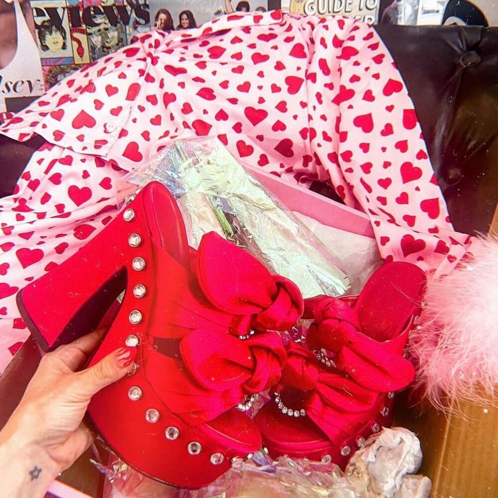 Red Bow Platform Heels for Women
